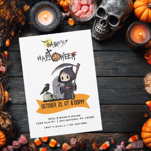 Convite Ceifeiro Corvo Preto Cemitério Crianças Halloween