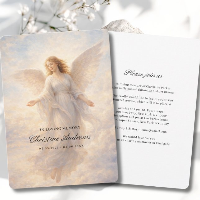 Convite Celebração Angelical da Vida Funeral (Angel Celebration of Life Funeral Invitation. Print & Instant Download.)