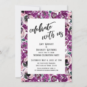 Convite Celebração Casual com Flores de Aquarela Rosa-Usa