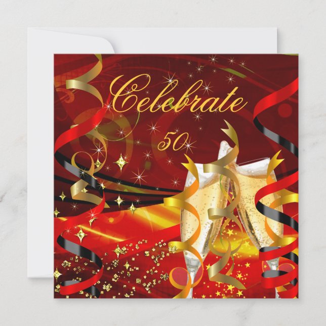 Convite Celebração Champanhe Abstrato Vermelho Dourado Fes (Frente)