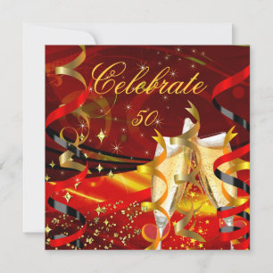 Convite Celebração Champanhe Abstrato Vermelho Dourado Fes