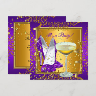 Convite Celebração Champanhe Roxo Dourado Real Festa