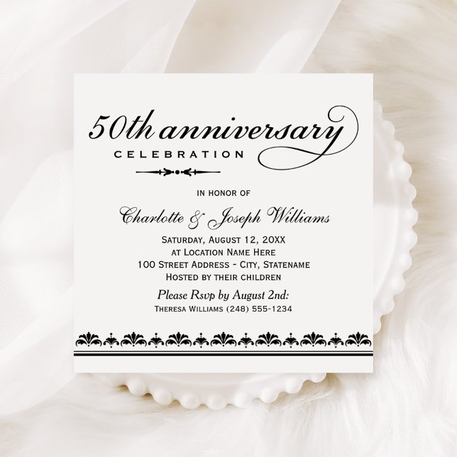 Convite Celebração Clássica de 50 Anos de Casamento (Criador carregado)