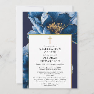 Convite Celebração Cristã da Vida em Azul Marinho Floral