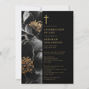 Convite Celebração Cristã da Vida em Preto e Dourado