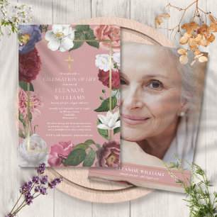 Convite Celebração Cristã da Vida Foto Floral Rosa