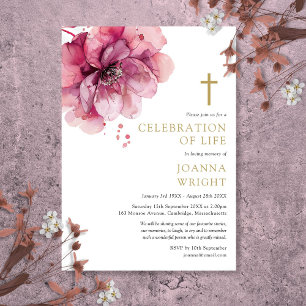 Convite Celebração Cristã de Vida Funeral Floral Rosa