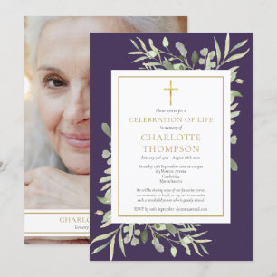 Convite Celebração Cristã Roxa da Vida Funeral Foto
