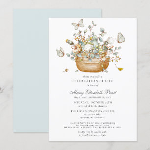 Convite Celebração da Borboleta Floral Azul Dusty