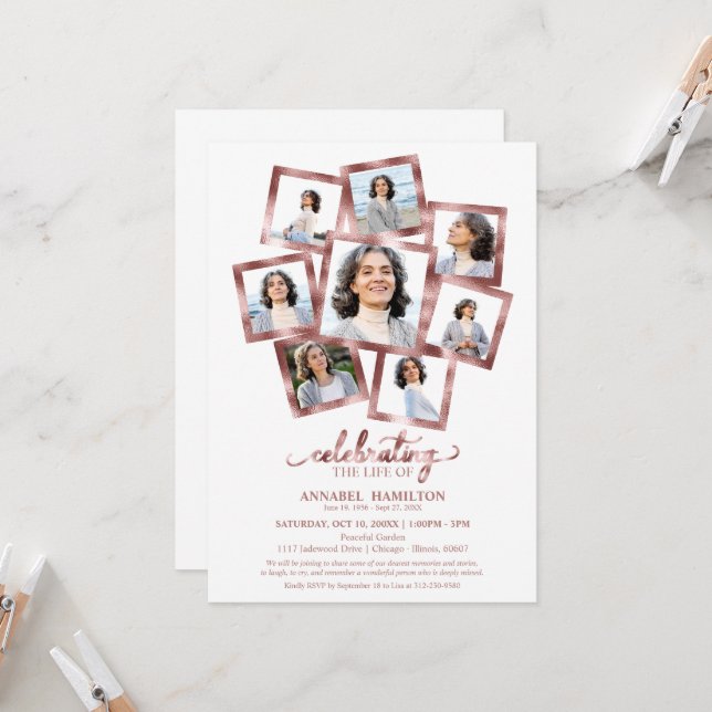 Convite Celebração da Colagem de Fotos do Funeral Life (Frente/Verso In Situ)