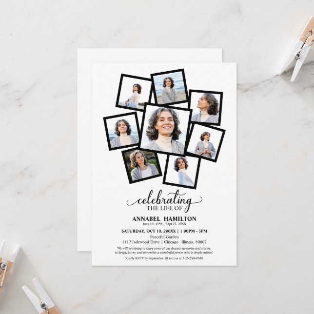 Convite Celebração da Colagem de Fotos do Life Funeral Inv (Frente/Verso In Situ)
