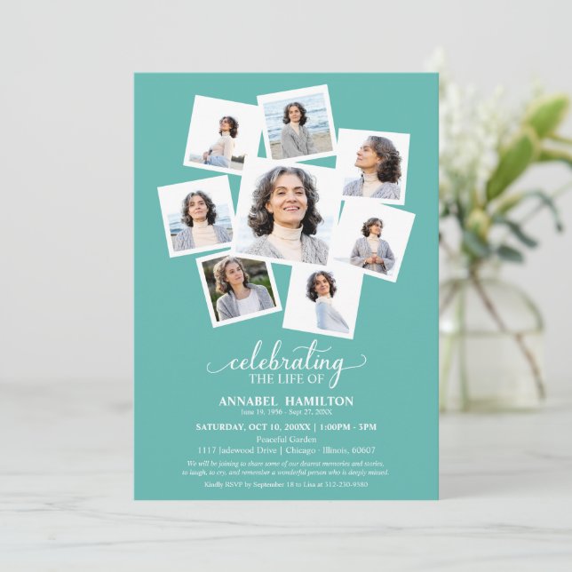 Convite Celebração da Colagem de Fotos do Serviço de Memór (Em pé/Frente)