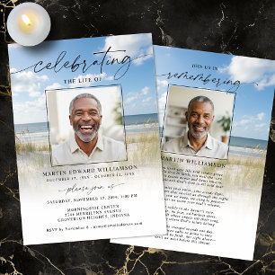 Convite Celebração da Foto da Praia do Funeral da Vida