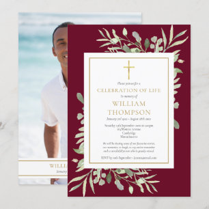 Convite Celebração da foto de folhagem funerária de vida e