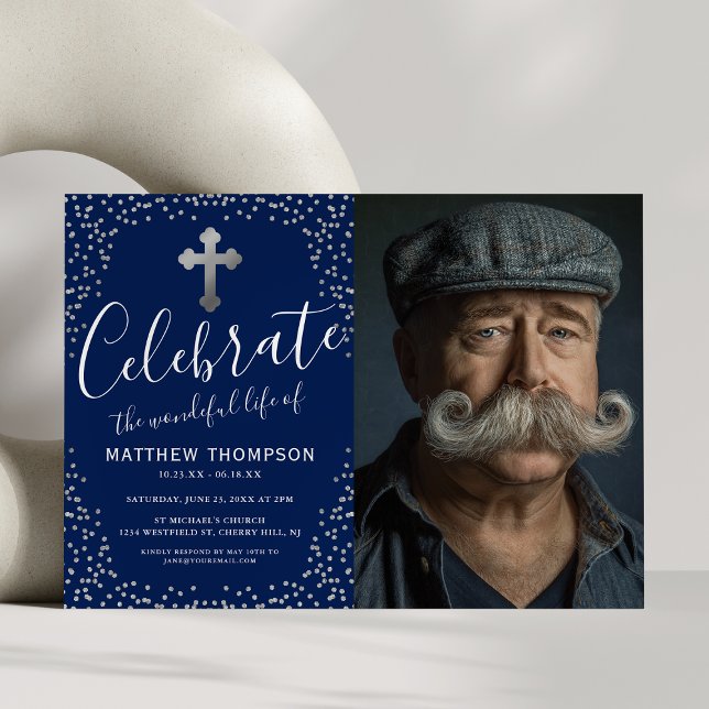 Convite Celebração da Foto de Prata Azul (Criador carregado)