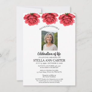 Convite Celebração da Foto de Rosas do Funeral