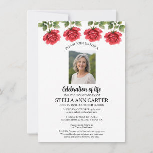 Convite Celebração da Foto de Rosas do Funeral da Vida