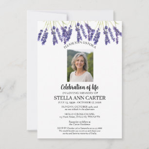 Convite Celebração da Foto de Vida Lavanda Funeral