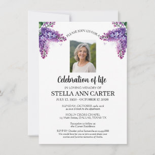 Convite Celebração da Foto de Vida Lilás Floral Funeral