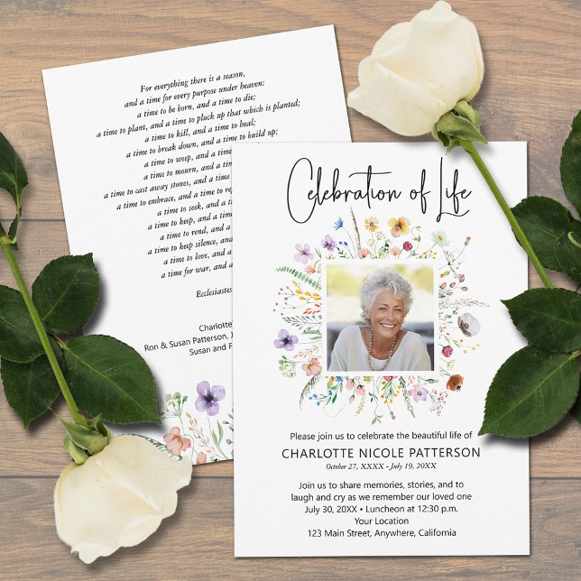 Convite Celebração da Foto do Funeral da Vida  (Loved one's photo on Celebration of Life funeral invitations, PRINTED and/or INSTANT DOWNLOAD)