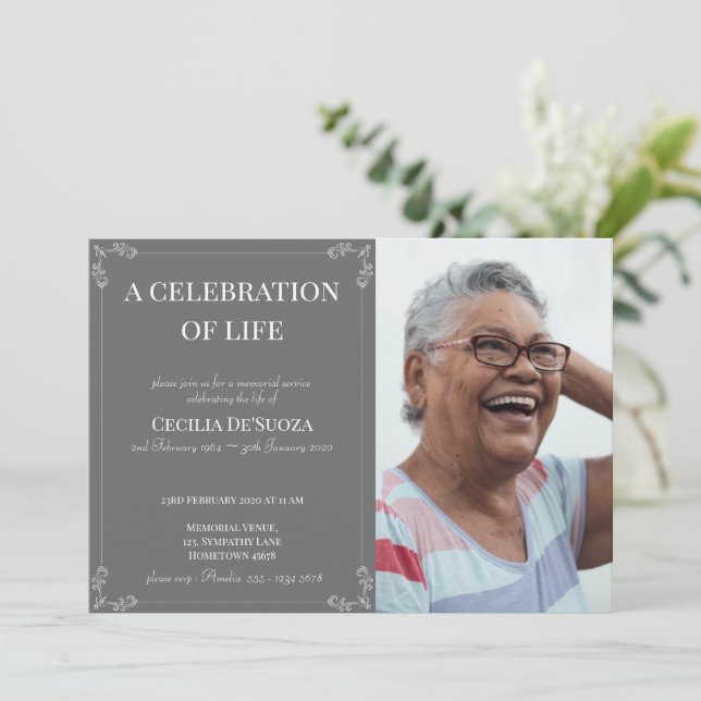 Convite Celebração da Foto Personalizada do Funeral Elegan (Em pé/Frente)