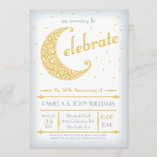 Convite Celebração da Lua Dourada Elegante