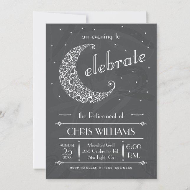 Convite Celebração da Lua Elegante - Quadro Negro (Frente)