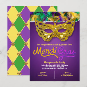 Convite Celebração da Máscara de Carnaval Dourada