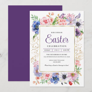 Convite Celebração da Páscoa no Jardim Floral Roxo