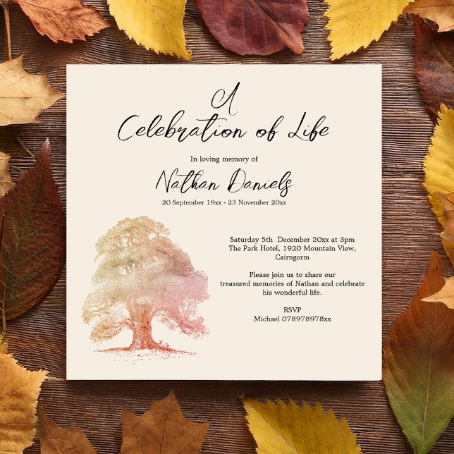 Convite Celebração da Placa de Vida em árvore de outono (Criador carregado)