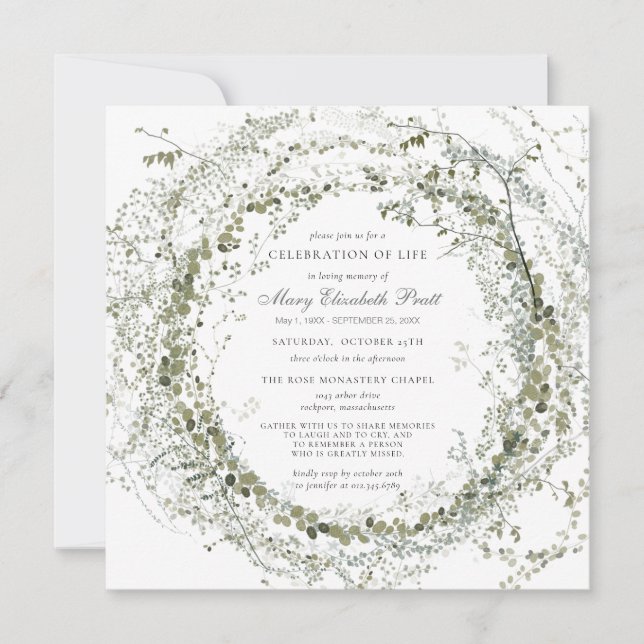 Convite Celebração da Praça Botânica da Foto Funeral da Vi (Frente)