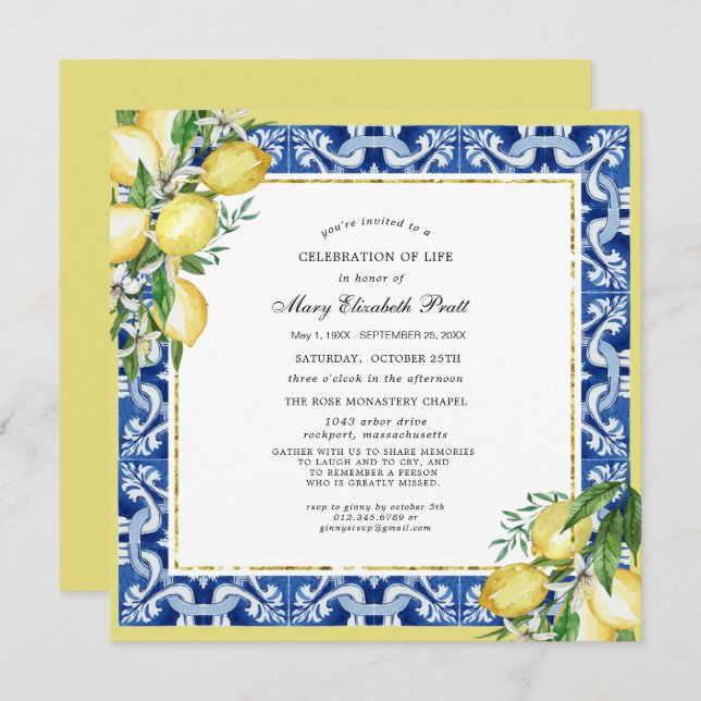 Convite Celebração da Praça Lemon do Serviço de Memória da (Frente/Verso)