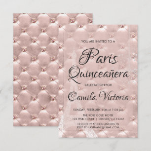 Convite Celebração da Quinceañera Dourada Paris Rosa Ro