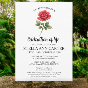 Convite Celebração da Rosa Vermelha Floral Funeral da Vida