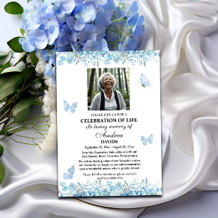 Convite Celebração Da Vida 1 Foto Funeral Floral Azul