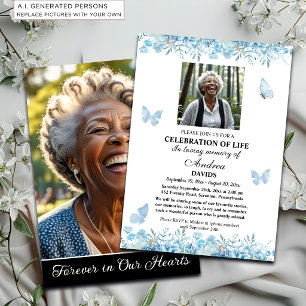 Convite Celebração Da Vida 2 Fotos Funeral Floral Azul