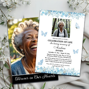 Convite Celebração Da Vida 2 Fotos Funeral Floral Azul