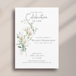 Convite Celebração da Vida Calla Lily Funeral Memorial