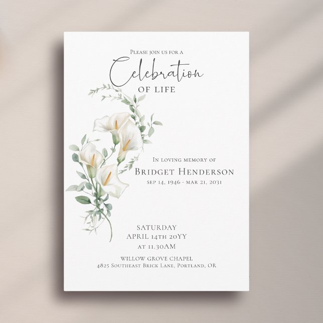 Convite Celebração da Vida Calla Lily Funeral Memorial (Criador carregado)