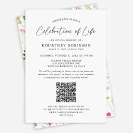 Convite Celebração da Vida | Código QR de Funeral Flor Sil