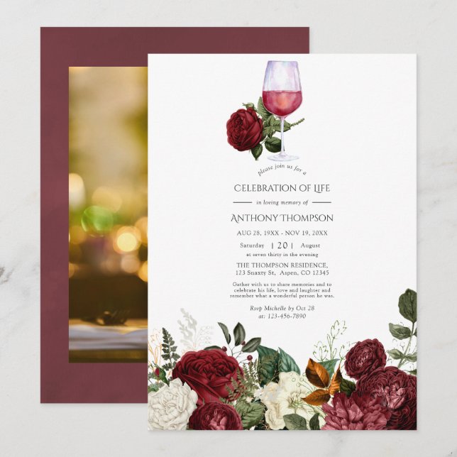 Convite Celebração da Vida com Degustação de Vinho Floral  (Frente/Verso)