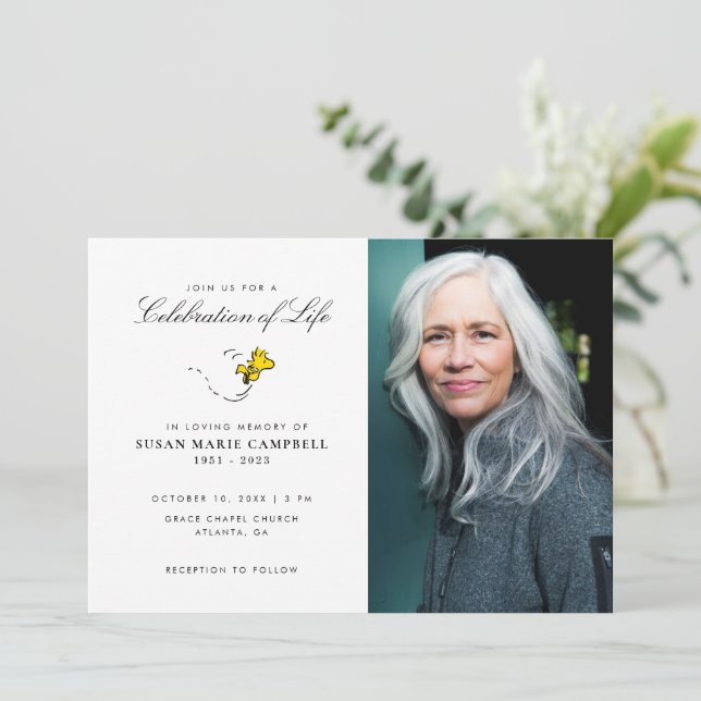 Convite Celebração da Vida com Esnoopia e Woodstock com Fo (Em pé/Frente)