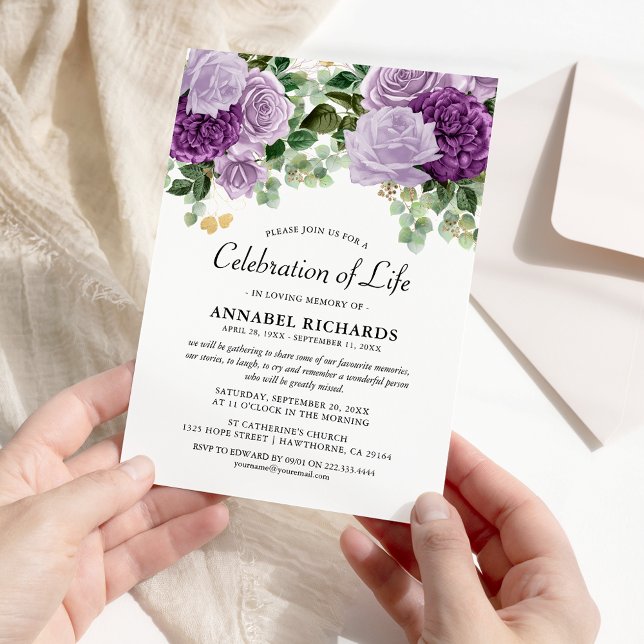 Convite Celebração da Vida com Florais Roxos em Aquarela (Criador carregado)