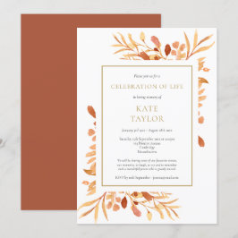 Convite Celebração da Vida com Folhagem Dourada de Terraco