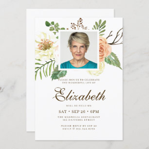 Convite Celebração da Vida com Fotos Florais Modernas de W