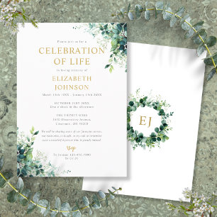 Convite Celebração da Vida com Monograma de Verdura Floral