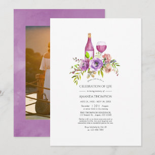 Convite Celebração da Vida com tema de Vinho Floral Roxo