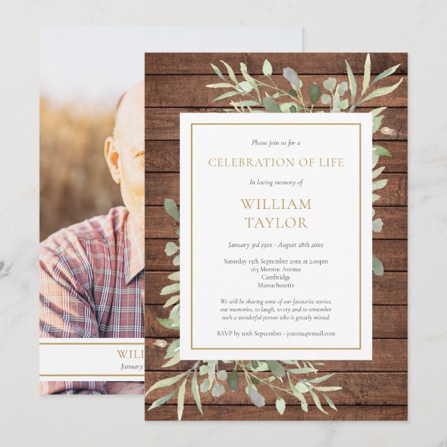 Convite Celebração da Vida com Vegetação Rústica Foto Fune (Frente/Verso)