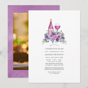Convite Celebração da Vida com Vinho Roxo Magnólia & Rosas