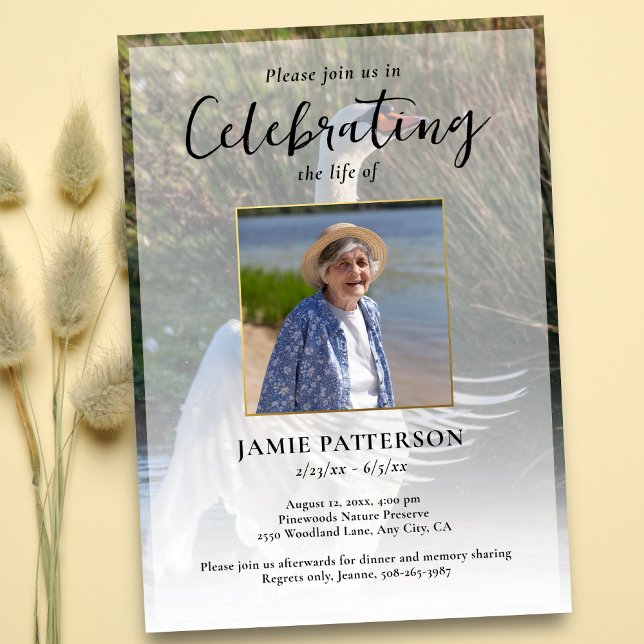 Convite Celebração da Vida de Amante de Cisnes Foto Funera (Criador carregado)